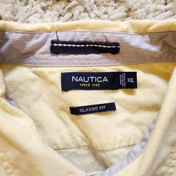 Nautica Mens XXL Yellow Classic Fit Long Sleeve Button Down Shirt - Picture 3 of 6